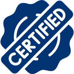 Certified badge in dark blue