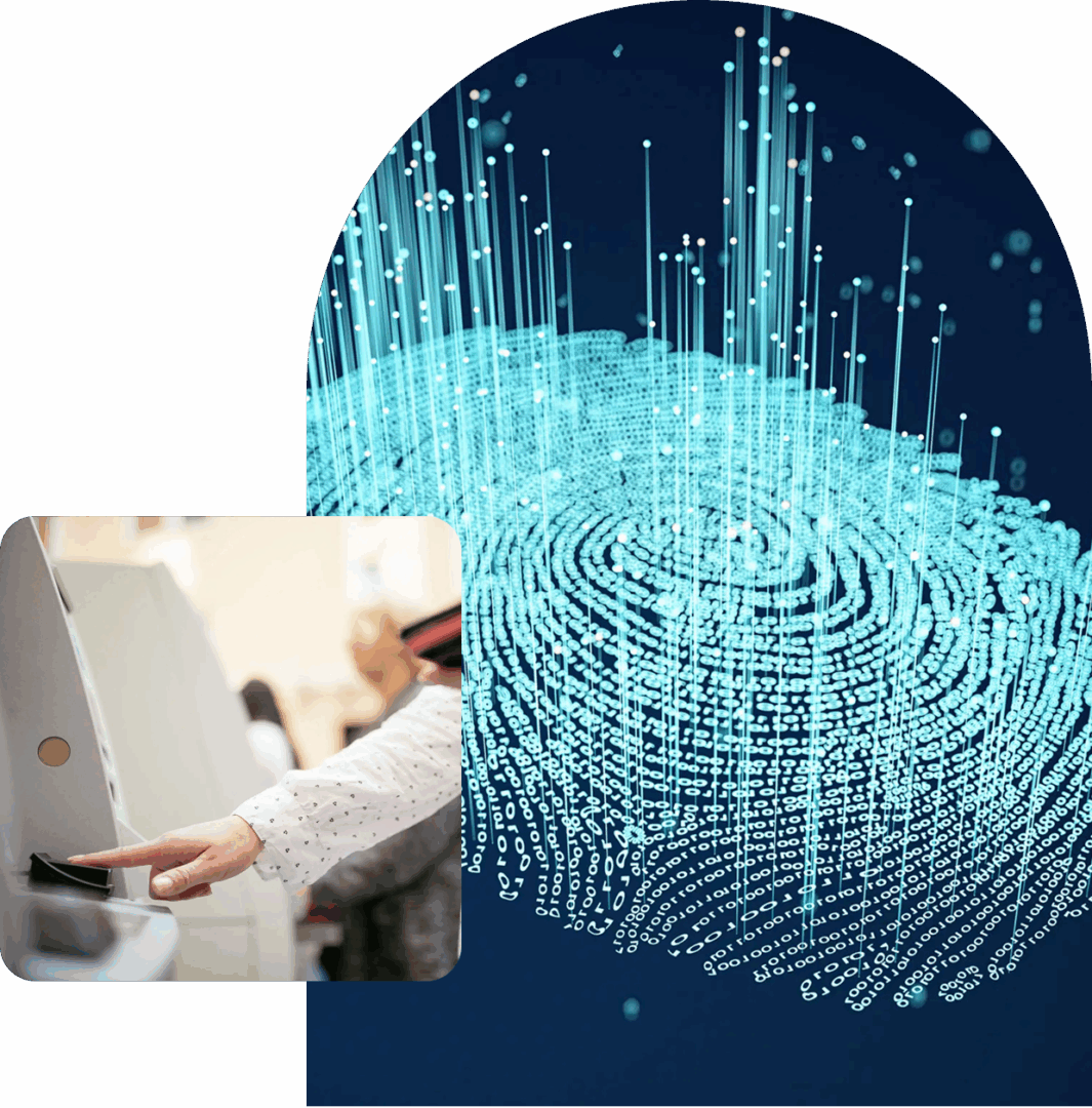 Person using fingerprint scanner device
