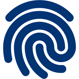 Blue fingerprint icon on black background